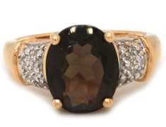 Gorgeous 14kt YG Oval Smokey Quartz & Pave Diamond Ring