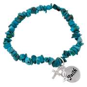Sterling Silver & Turquoise Chip Inspirational Stretch Bracelet