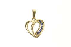 14K Yellow Gold Sapphire Inset Heart Love Symbol Pendant