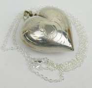 Big Engraved Puffy Heart Pendant & Chain