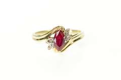 10K Yellow Gold Marquise Syn. Ruby Diamond Accent Bypass Ring
