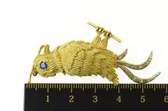18K Yellow Gold Ornate 1960's Sapphire Stylized Bird Parrot Pin/Brooch