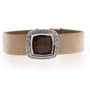 Sterling Silver Briolette-Cut Abalone & CZ Beige Leather Bracelet