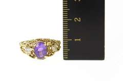 10K Yellow Gold Ornate Amethyst Diamond Accent Rope Design Ring