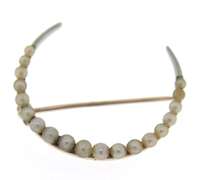 Vintage Seed Pearl Half Moon Yellow Gold Brooch