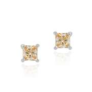Sterling Silver Champagne CZ Square Stud Earrings