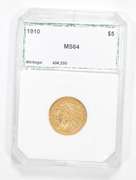 MS64 1910 $5.00 Indian Head Gold Half Eagle - Graded PCI