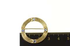 14K Yellow Gold Retro 1960's Pinstripe Syn. Sapphire Circle Pin/Brooch