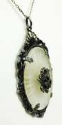 Antique Sterling Camphor Glass Pluribus Unum Pendant & Chain