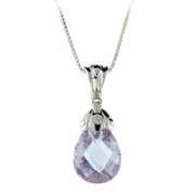 Sterling Silver Simulated Diamond cz and Lavender Teardrop Pendant