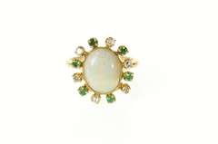 14K Yellow Gold Victorian Natural Opal Diamond Emerald Halo Ring