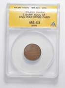MS63 BRN Civil War Store Card Token - NYC C. Bahr - Graded ANACS
