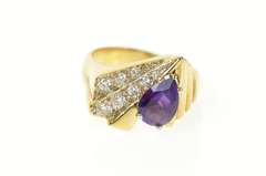 14K Yellow Gold Pear Amethyst Diamond Geometric Men's Ring