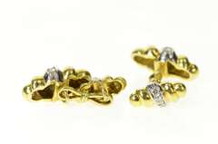 14K Yellow Gold 1960's Diamond Ornate Scalloped Twist Cuff Links