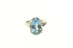 10K Yellow Gold Retro Classic Oval Blue Topaz Cocktail Ring