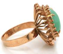 Vintage 14kt YG Cabochon Green Sunburst Jade Ring