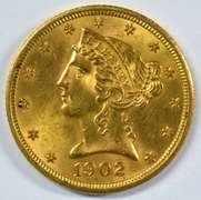 Nearly Gem BU 1902-S US $5 Liberty Gold Piece. Gorgeous