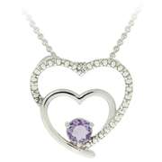 Sterling Silver Amethyst & Diamond Accent Double Open Heart Pendant