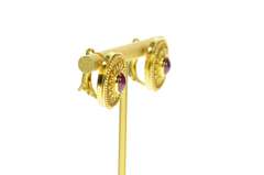 18K Yellow Gold Etruscan Revival Ruby Diamond Statement Earrings