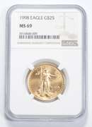 MS69 1998 $25 American Gold Eagle 1/2 Oz .999 Fine Gold - Graded NGC