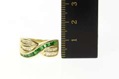 14K Yellow Gold Emerald Baguette Diamond Criss Cross Band Ring