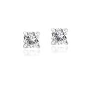 Sterling Silver .5ct White Topaz Round Stud Earrings, 3mm