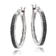 Sterling Silver 1/4ct Black Diamond 20mm Hoop Earrings