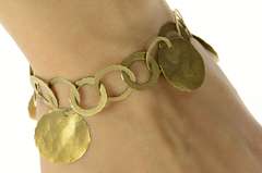 14K Yellow Gold Hammered Circle Geometric Designer Chain Bracelet