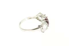 10K White Gold Three Stone Purple Tourmaline Cubic Zirconia Ring