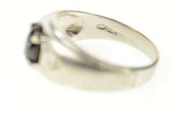 14K White Gold Retro Black Star Sapphire Diamond Accent Ring