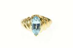 14K Yellow Gold Marquise Blue Topaz Ornate Cocktail Ring