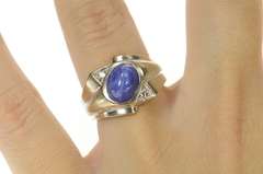 14K White Gold Retro 1960's Blue Syn. Star Sapphire Diamond Ring