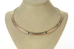 14K Yellow Gold Tri Tone Layered Wire Statement Collar Necklace