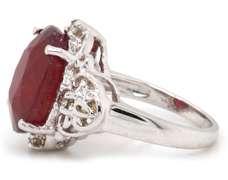 Romantic 14kt WG Leaf Treated Ruby with Diamond Ring