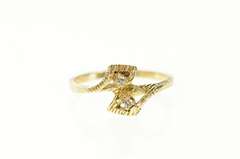 10K Yellow Gold 1940's Diamond Bypass Textured Wrap Ring
