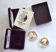 1988 S &1992 S Proof Silver Eagles With Boxs Papers