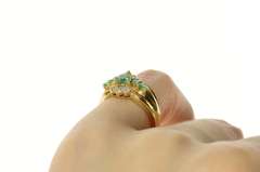 14K Yellow Gold Pear Marquise Emerald Diamond Statement Ring