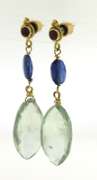 Attractive 18kt Green Quartz, Sapphire and Cabachon Ruby Earrings