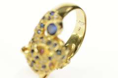 14K Yellow Gold Pave Diamond Sapphire Jaguar Leopard Ring