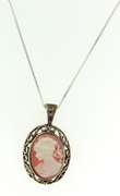 Italian Sterling Silver Cameo Pendant With Chain Necklace
