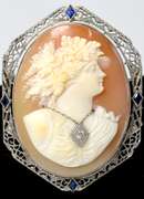 Gorgeous Adorned Cameo Brooch in 14KT White Gold