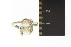 14K White Gold Diamond Two Pearl Ornate Classic Bypass Ring