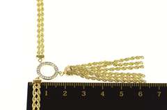 10K Yellow Gold Rope Chain Rhinestone Ring Drop Fringe Necklace