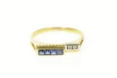 14K Yellow Gold Princess Sapphire Diamond Accent Retro Band Ring