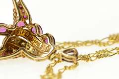 14K Yellow Gold Ruby Diamond Ornate Wavy Chain Link Necklace