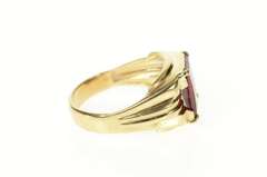 10K Yellow Gold Retro Men's Masonic Etched Syn. Ruby Ring
