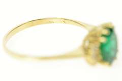 14K Yellow Gold Oval Emerald Diamond Accent Statement Ring