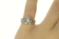 14K White Gold 0.59 Ctw Diamond Wavy Engagement Bridal Set RIng