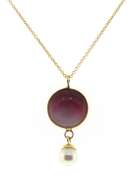 Charming 14kt YG Pink Enamel and Pearl Pendant on Chain