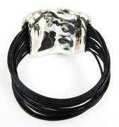 Chunky & Hip Sterling & Black Leather Cuff Bracelet